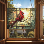 Rectangle Vintage Cardinal On Branch Stained Glass Window Hanging Customized - Image 4