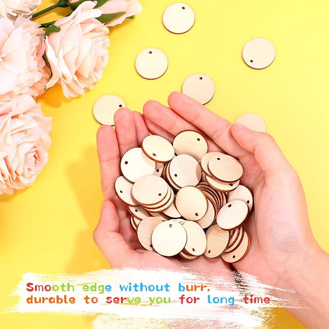 200 Pieces Unfinished Blank Wood Circle Pendants Round Disc Circle Wood Pieces - Image 4