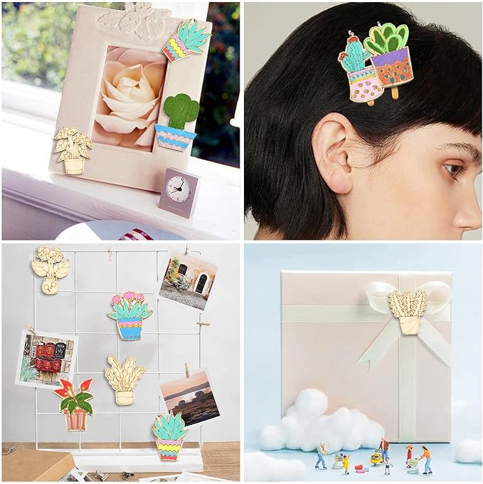 100 pcs Mixed Styles Cactus Potted Theme Unfinished Wood Cutout Charms Tropical - Image 5