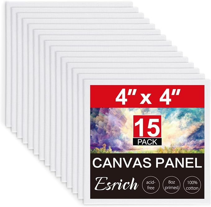 ESRICH Canvas Boards for Painting, 15 Pack Canvases 4x4 100% Cotton Small Paint by ESRICH