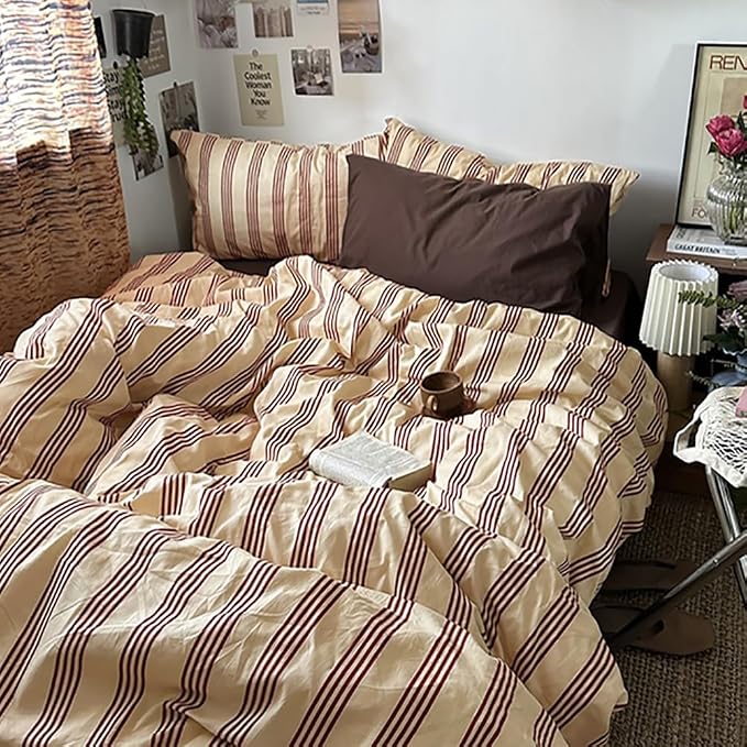Nayoroom Striped Duvet Cover Full Size Vintage Brown Striped Duvet Cover 3 by Nayoroom