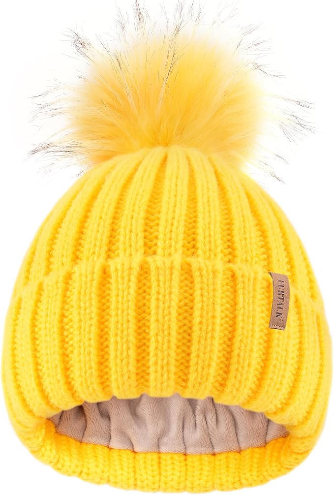 FURTALK Kids Winter Hat Toddler Knitted Beanie with Faux Fur Pom Poms for Baby Girls Boys