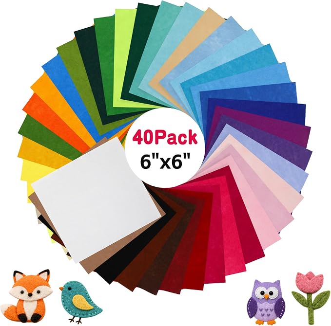 40 Pack Thin Felt Fabric Sheets 6" x 6" Assorted Colors Squares Felt Fabric - Image 2