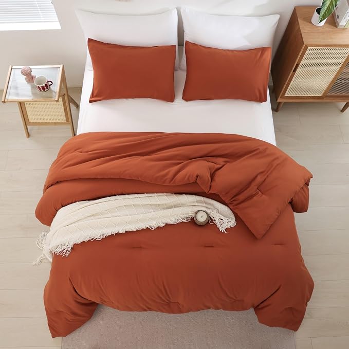 ROSGONIA California King Comforter Set Burnt Orange, All Season Rust Blanket - Image 5