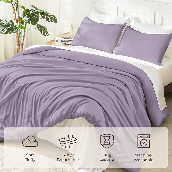 Litanika Grayish Lavender Purple Comforter Set Queen Size, 3 Pieces Lightweight - Image 3