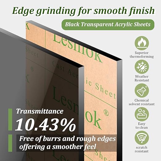Lesnlok Black Transparent Acrylic Sheet 1/4 inch Thick 6mm 1 Pieces 24 x 36 - Image 3