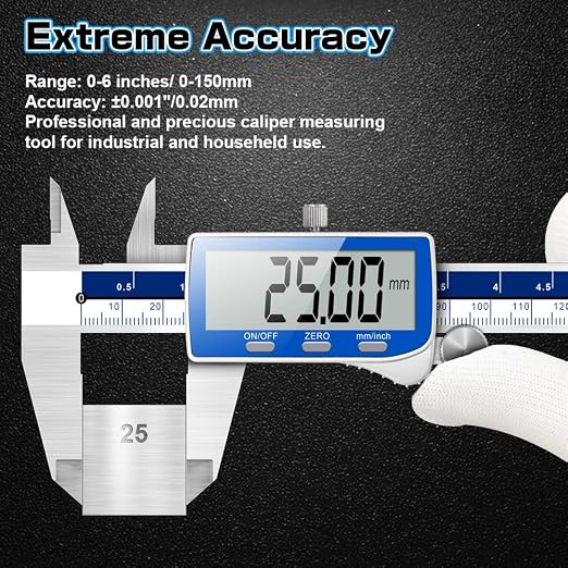 Qfun Digital Caliper, 0-6inch Caliper Measuring Tool Extreme Accuracy IP54 - Image 2