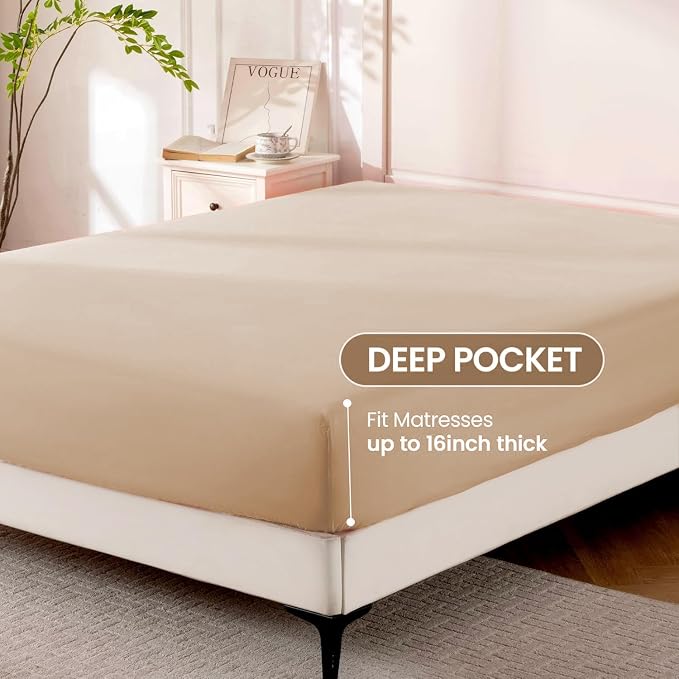 ROSE&RISY Khaki King Sheet Set, 4 Pieces Soft Bedding King Sheet Set, - Image 5