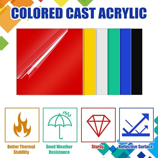 Outus 6 Pieces Colored Acrylic Sheet White 12 x 12 Inch Colorful Clear Sheet - Image 3