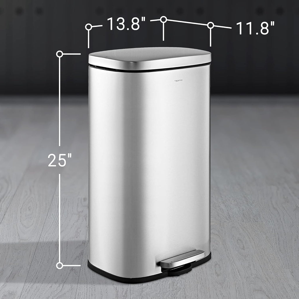 happimess HPM1011A Curtis 8-Gallon Step-Open Trash Can with Soft-Close Lid, Modern, Minimalistic, Fingerprint Proof for Home, Kitchen, Laundry Room, Office, Bedroom, Bathroom, Chrome