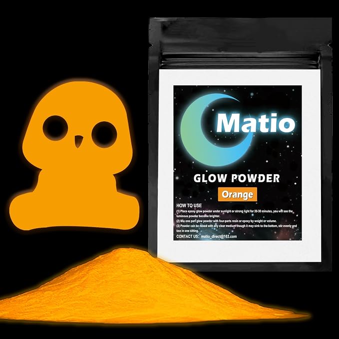 Matio Glow in The Dark Pigment Powder, 15g/0.5oz Orange Luminous Pigments | by Matio