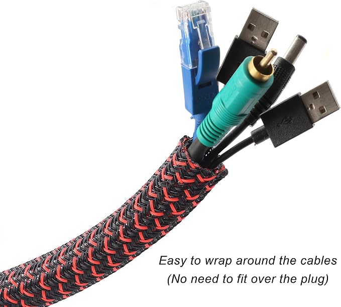 10ft - 1/2 inch Braided Cable Management Sleeve Cord Protector - Self-Wrapping - Image 2