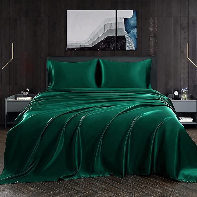 Homiest Blackish Green Satin Twin Flat Sheet - Image 4