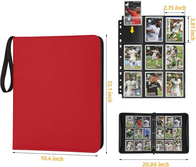 GERMUN 3 Ring 9 Pocket Zipper Card Binder, 720 Double Sided Standard PU Trading - Image 2