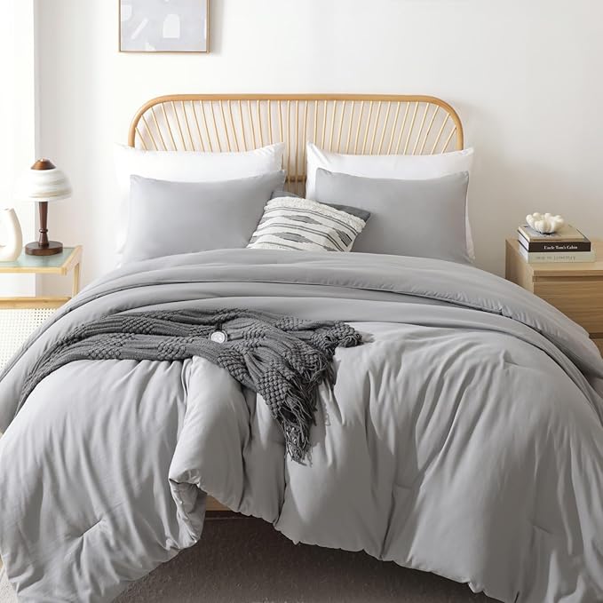 ROSGONIA King Size Comforter Set Grey by ROSGONIA