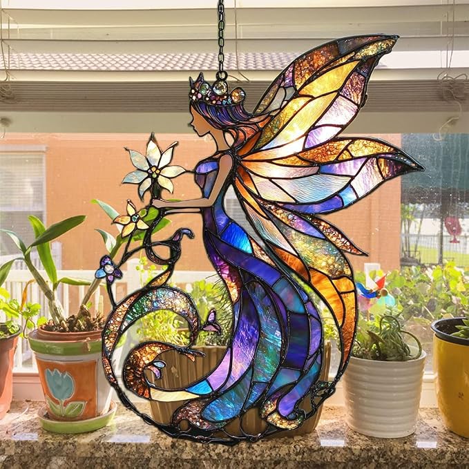 Flowers Fairy Acrylic Suncatcher Stained Glass Effect Window Car Hanging - Image 4