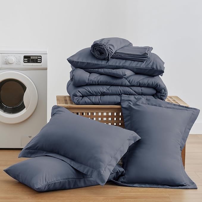 Love's cabin Queen Comforter Set Navy Blue, 7 Pieces Queen Bed in a Bag - Image 6