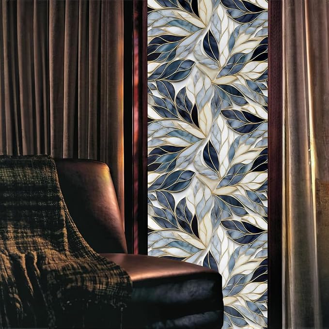 Modern Grey White Black Floral Leaf Mosaic Stained Glass Window Films - Image 2