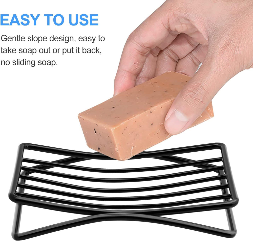 Soap Dish Bar Soap Holder for Shower Bathroom, Stainless Steel Self-draining Sponge Holder for Kitchen Sink Bathtub, Easy Cleaning Quick Dry, Black