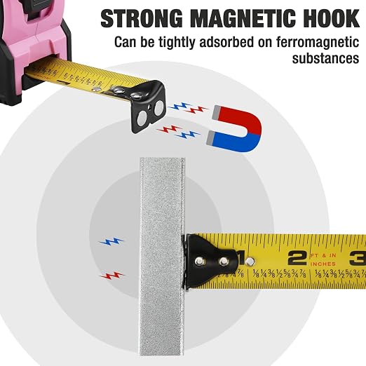 WORKPRO 25FT Pink Tape Measure, 1/8 Fractions Easy Read Measuring Tape | - Image 6