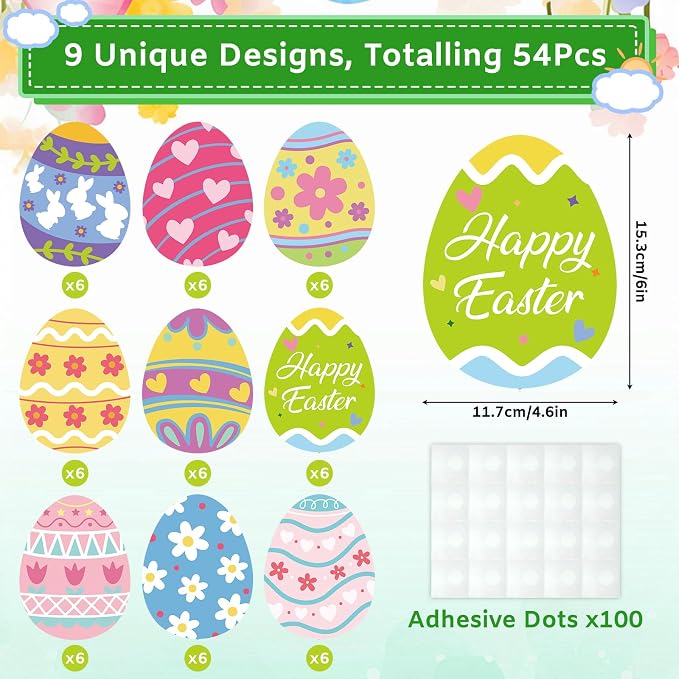 54Pcs Easter Egg Cutouts, Spring Classroom Bulletin Board Decorations, - Image 2