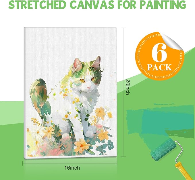 ESRICH Stretched Canvas for Painting 16x20 Inch, Primed Acid-Free Cotton Blank - Image 2