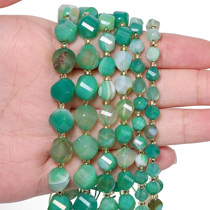 42pcs Natural Green Striped Agate Stone Beads - Image 4