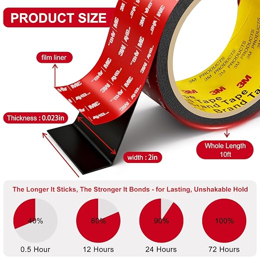 3M Double Sided Tape Heavy Duty 1in x 10ft, Heavy Duty Removable Mounting Tape - Image 3