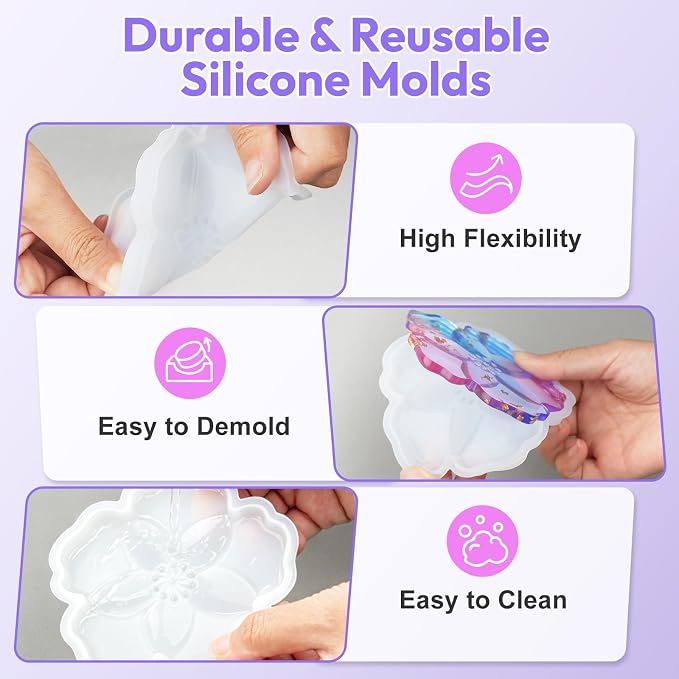 HeyClear 5Pcs Coaster Silicone Resin Molds, Flower Coaster Epoxy Resin Molds - Image 6