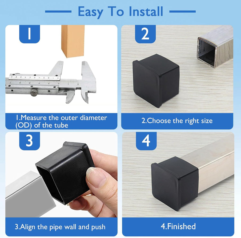32 Pcs 1-1/4" x 1-1/4" Square Rubber Chair Leg Caps, PVC Table Leg Covers, Flexible & Anti-Slip Furniture Leg End Caps, Chair Leg Floor Protectors for Bar Stool Leg Patio Indoor, Black