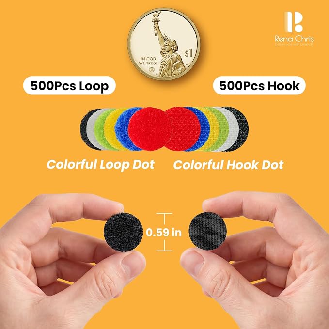 Self Adhesive Dots, Strong Adhesive 1000pcs 0.59" Diameter Sticky Back Nylon - Image 2