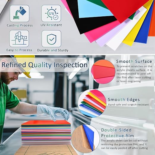 Acrylic Sheets Bulk, MAPRIAL 10Pcs 8 x 8 x 1/8" Thick Opaque Colored Cast - Image 6