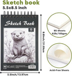 CONDA 5.5 x 8.5 Sketchbook Book, Top Spiral Bound Sketch Pad, 2 Pack, 80 Sheets - Image 2