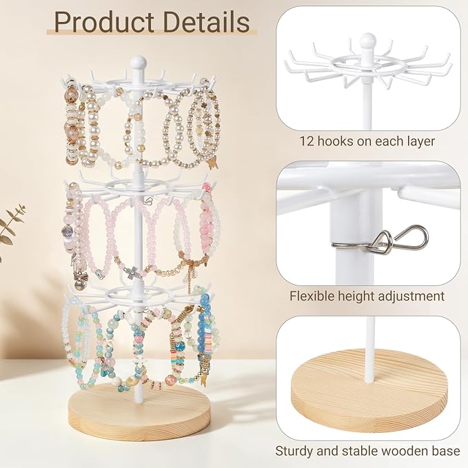 Mkono Bracelet Holder Gold Metal Rotating Bracelet Display Stand 3 Tier Jewelry - Image 4