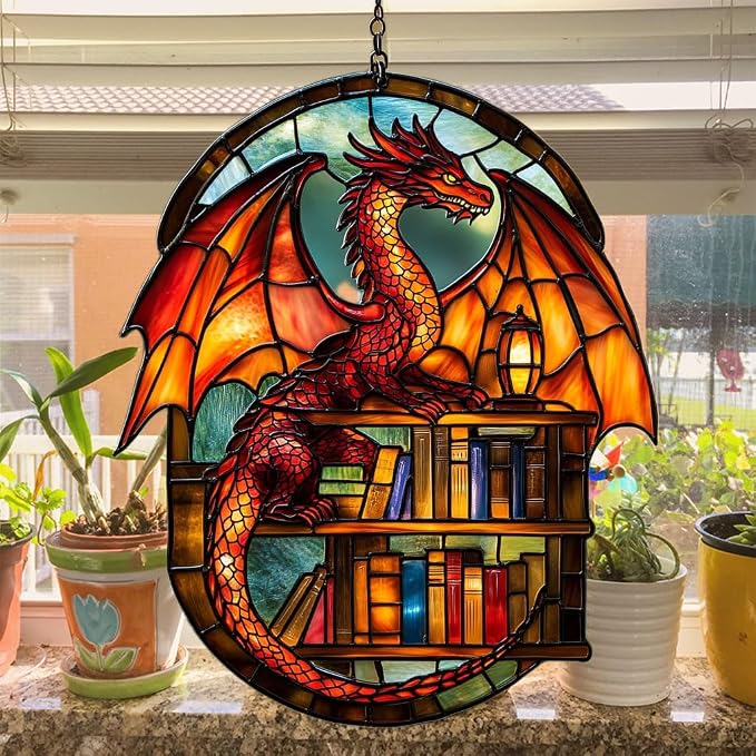 Books and Dragon Acrylic Suncatcher Stained Glass Effect Window Car Hanging - Image 4