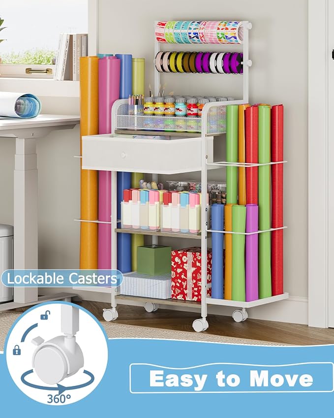 Rsaayekkt Rolling Wrapping Paper Storage Cart - Image 5