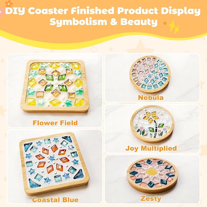 5 Sets DIY Mosaic Kits for Adults Women, Mixed Color Glass Mosaic Tiles Craft - Image 9