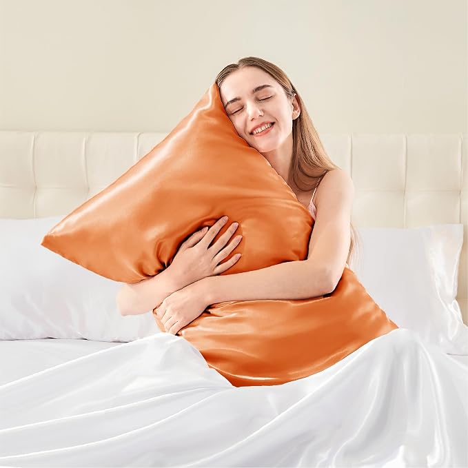 BEDELITE Satin Pillowcase with Zipper 2 Pack, Burnt Orange Pillow Cases - Image 2