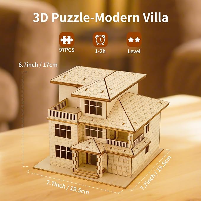 3D Wooden Puzzles for Adults, Miniature Villa Model Kit, DIY Wooden Craft for - Image 2
