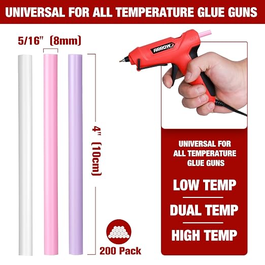 Arrow Mini Hot Glue Sticks, 200 Pack Multi Colored Glue Gun Sticks, Hot Melt - Image 3