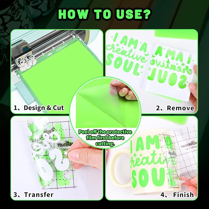 TECKWRAP Glow in Dark Matte Neon Adhesive Craft Vinyl Precut Sheets 12" x 12" 6 - Image 7