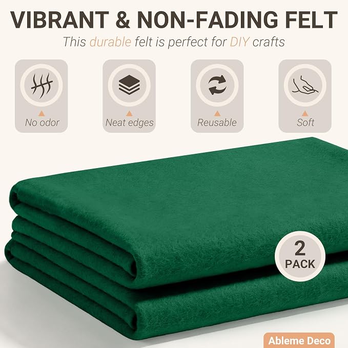 Hunter Green Felt Fabric Sheets 18" x 18" 1.6mm Soft Craft Felt | Soft Precut - Image 3
