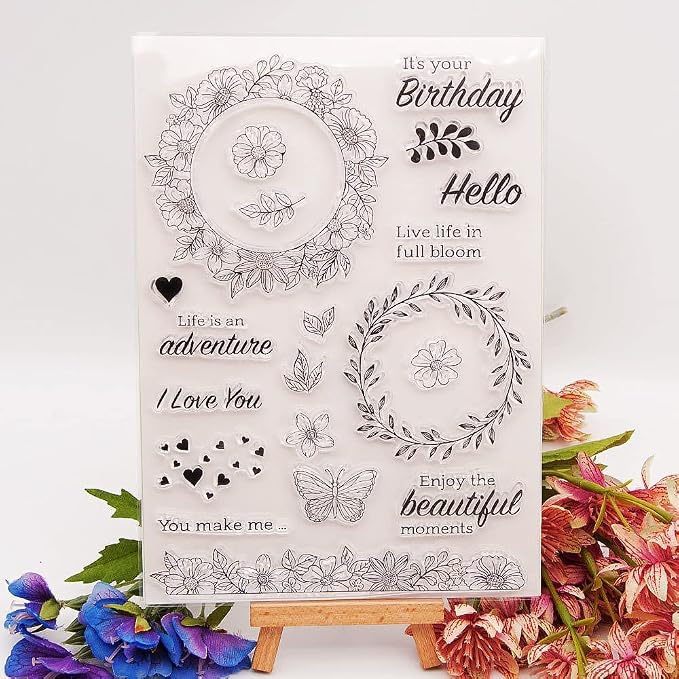 Flower Wreath Lace Clear Stamps Silicone Stamp Cards by AHTOLS