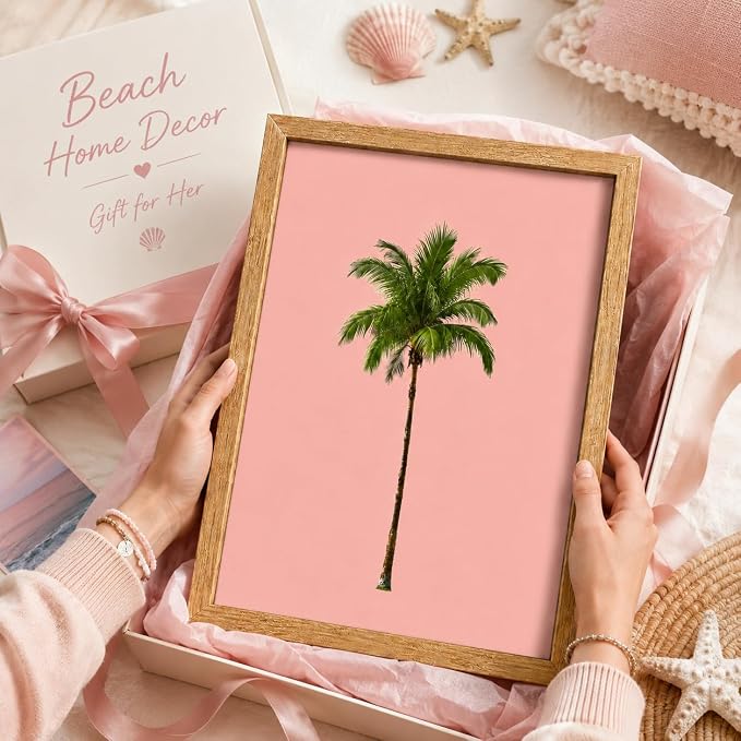 Framed Palm Tree Canvas Wall Art, Girl Beach Poster Print Artwork, - Image 8