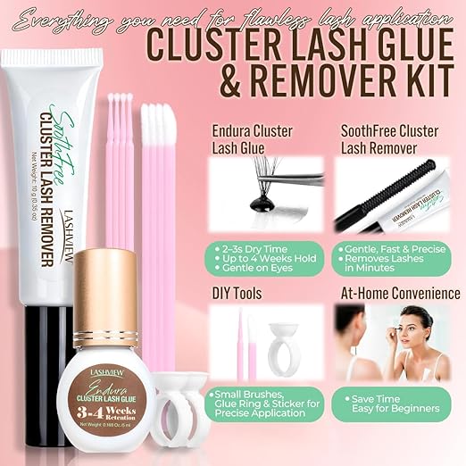 LASHVIEW Lash Cluster Glue & Remover Kit Super Strong Hold 4 Weeks+ - Image 3