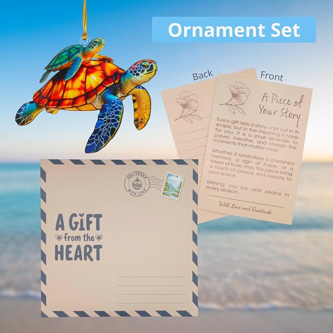 Sea Turtle Gifts for Women, Acrylic Faux Stained Glass Ornament, Beach Themed - Image 2