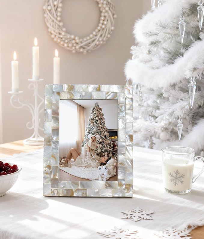 Mother of Pearl 6x8 Picture Frame White | Natural White Pearl, Wall Picture - Image 2