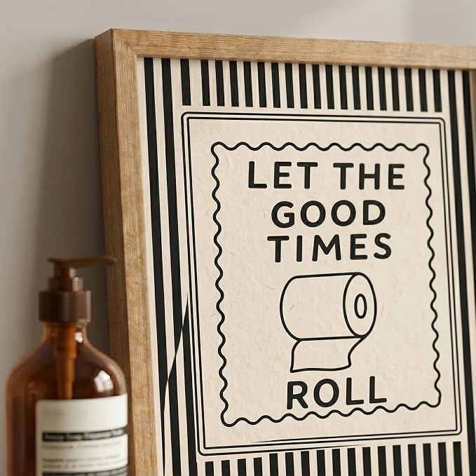 Funny Bathroom Decor Framed Canvas Wall Art, Let The Good Times Roll Toilet - Image 4