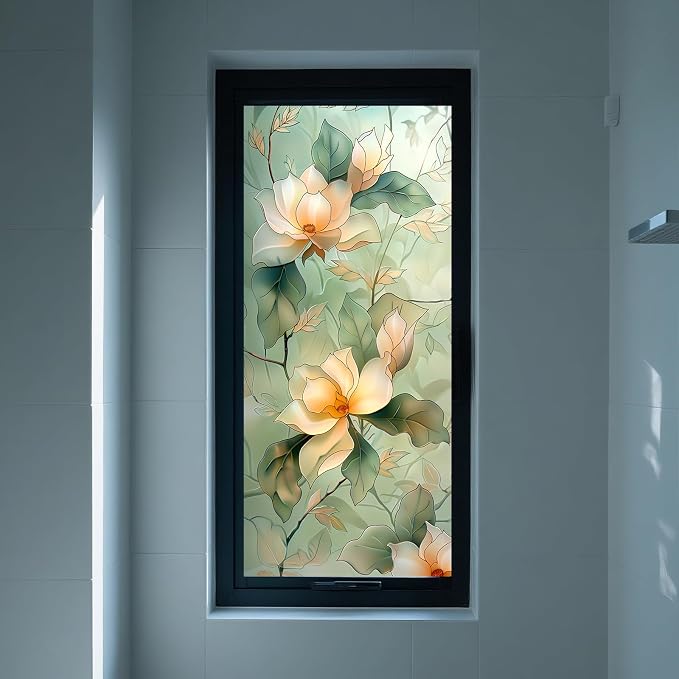 IVN Privacy Window Creamy Magnolia Branch Decorative Window Cling Stained Glass - Image 6
