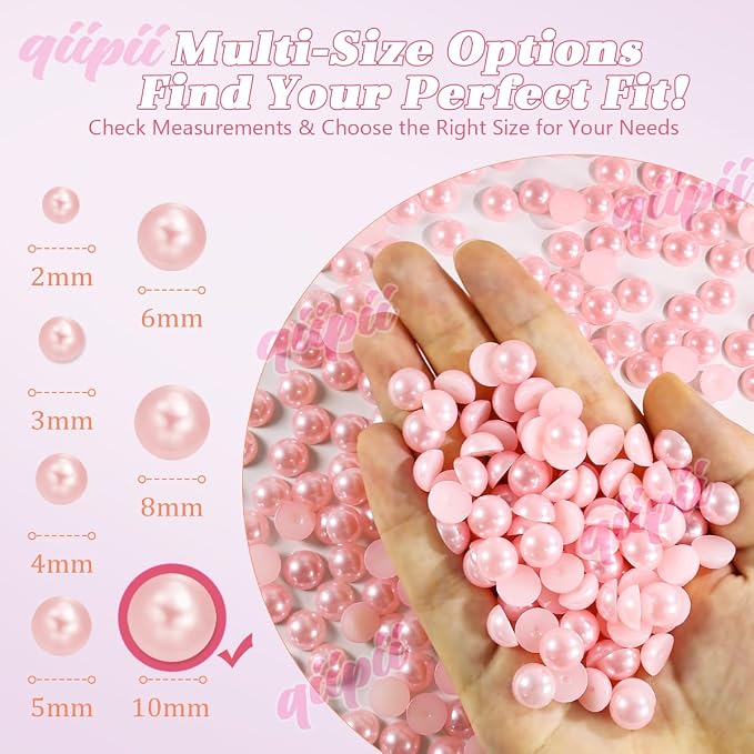 qiipii 220PCS 10mm Light Pink Round Half Round Pearls - Image 3